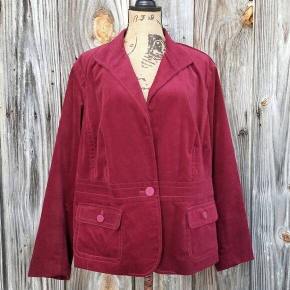 Stretch Velvet Blazer Talbots Plus Size 22W Collared Blazer Burgundy Jacket - Picture 1 of 10